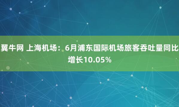 翼牛网 上海机场：6月浦东国际机场旅客吞吐量同比增长10.05%