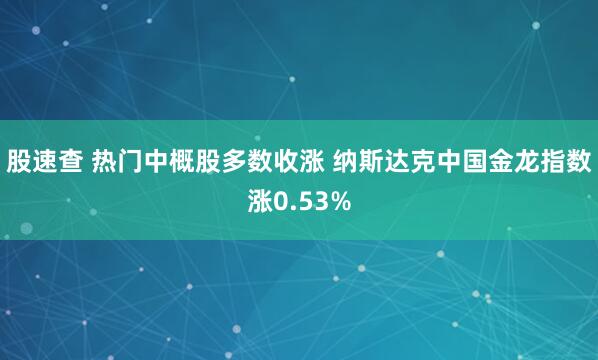 股速查 热门中概股多数收涨 纳斯达克中国金龙指数涨0.53%